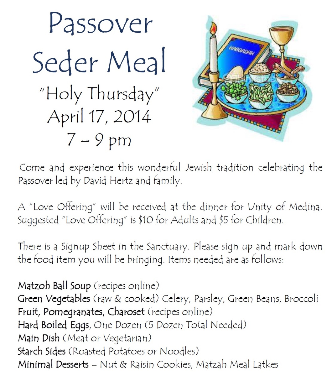 Seder Event Program Samples Passover Seder Meal | Unity of Medina