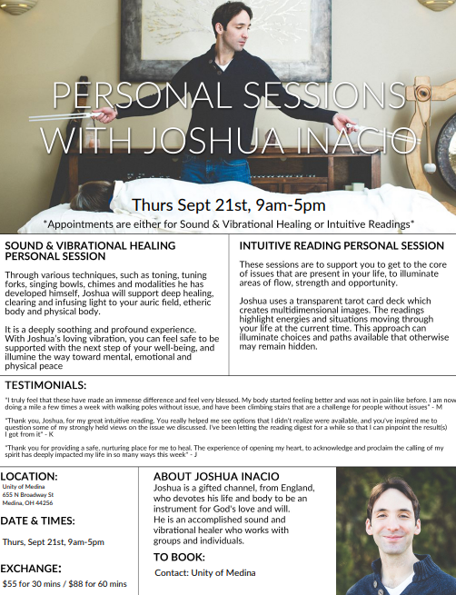 Picture of man holding tuning forks on flyer for event